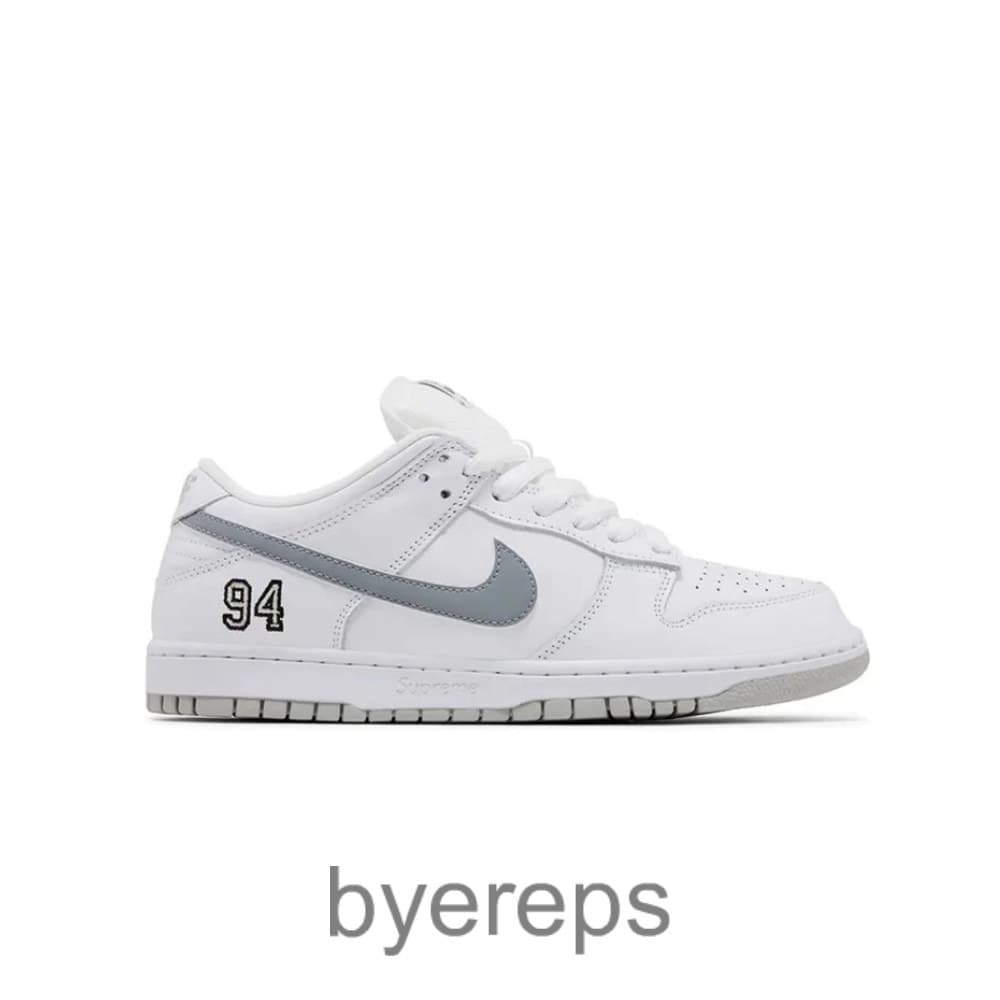 Supreme X Dunk Low SB White Metallic Silver