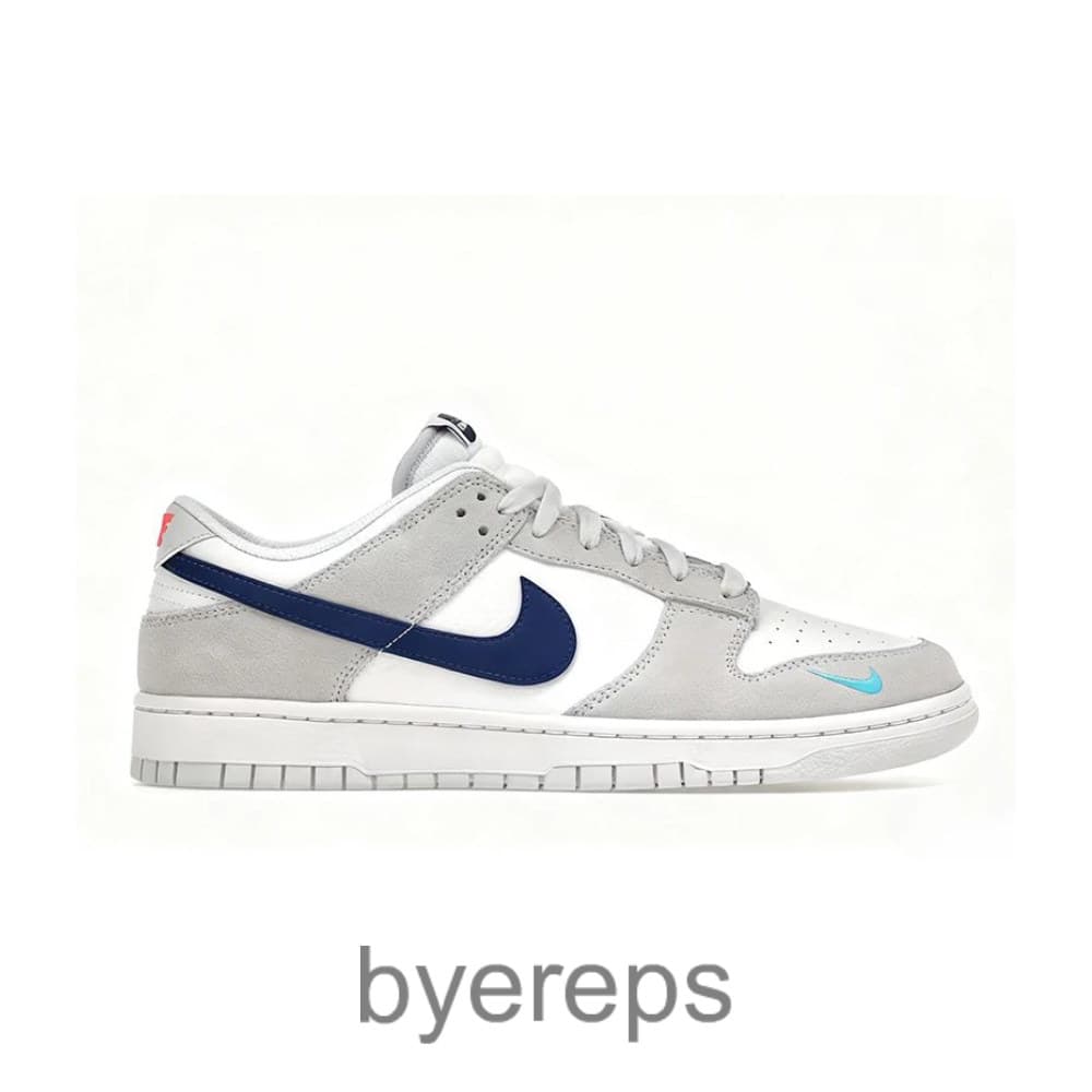 Dunk Low White Grey Navy Aqua Mini Swoosh