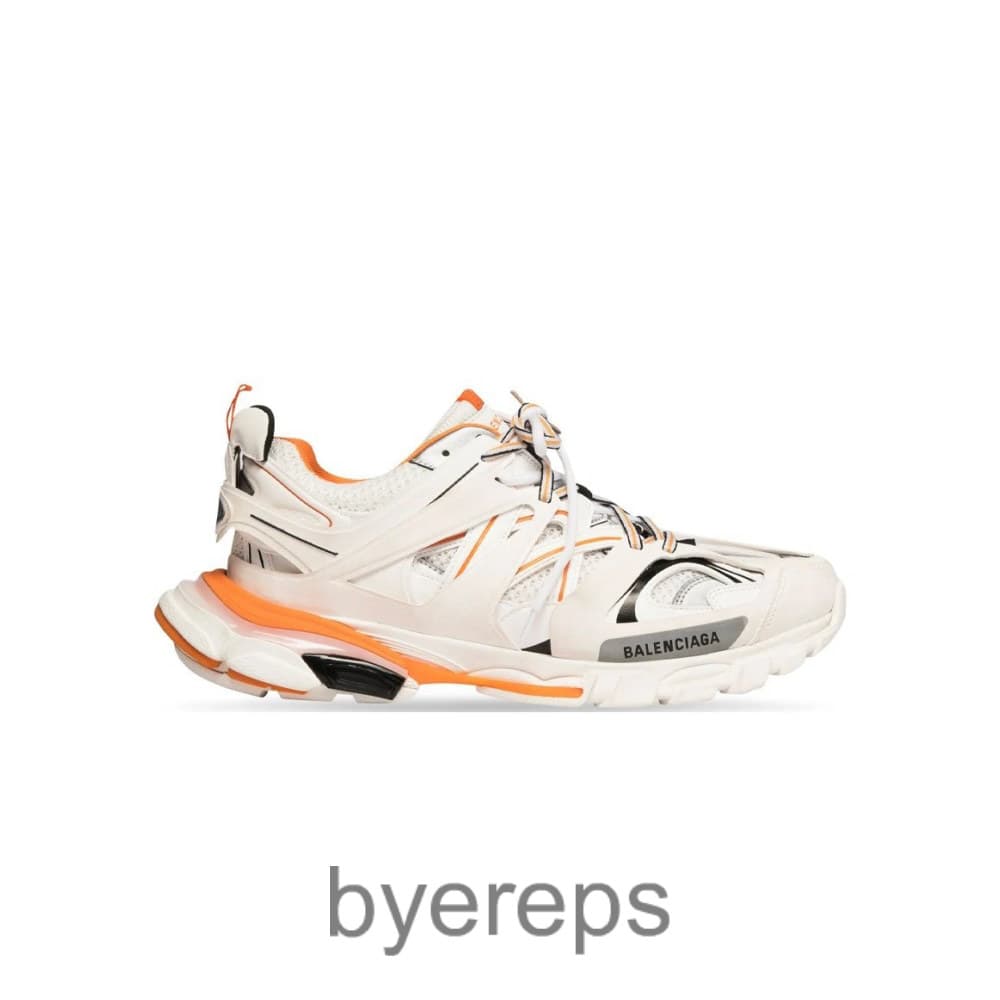 Balenciaga Led Track Sneaker In White And Orange Mesh And Nylon