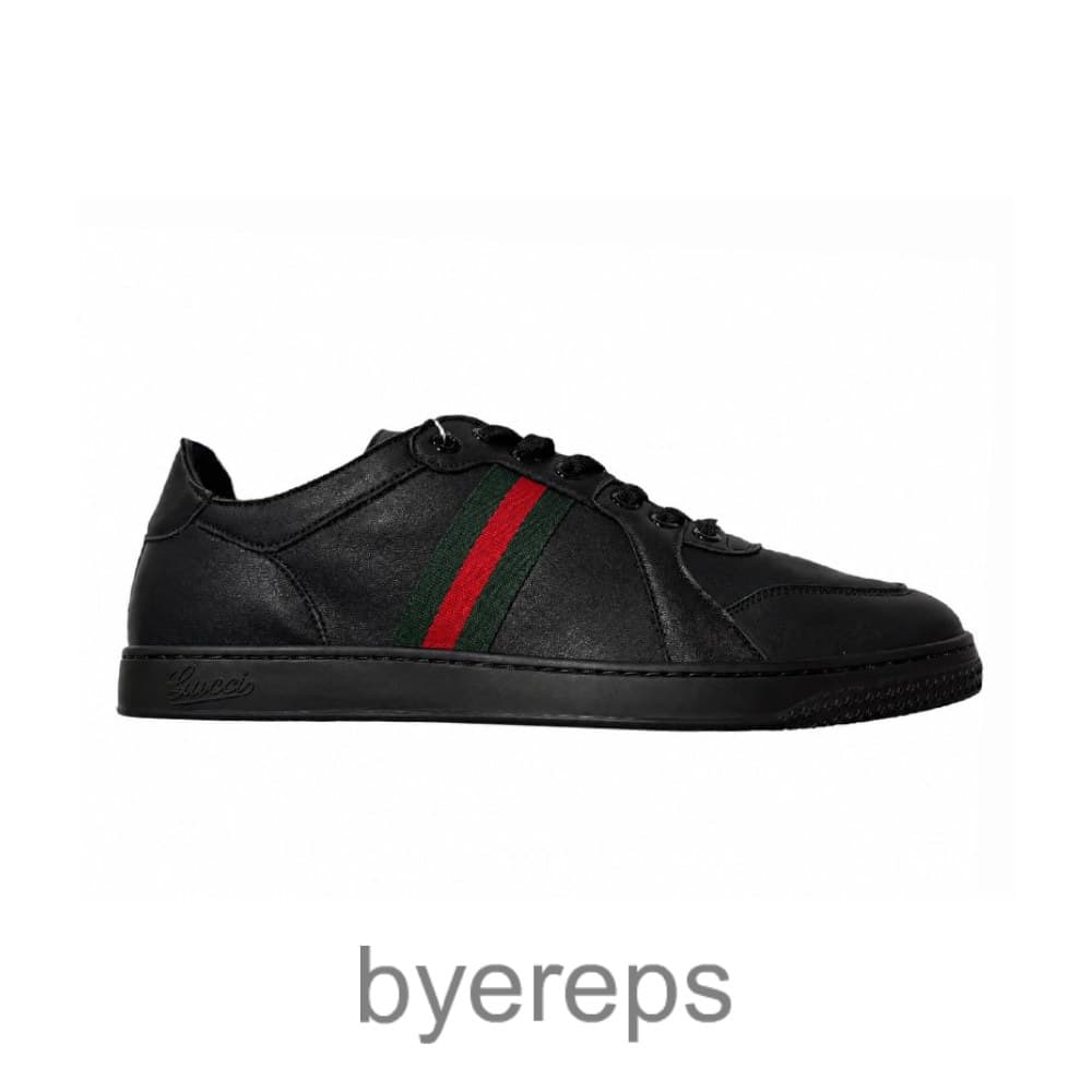 Guci Stretch Leather Low-Top Shoes Black