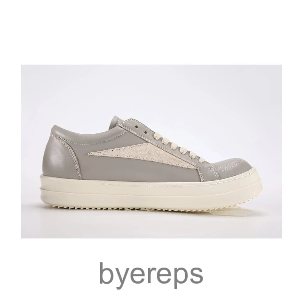 Rick Owens Lido Vintage Leather Sneakers Gray-Milk