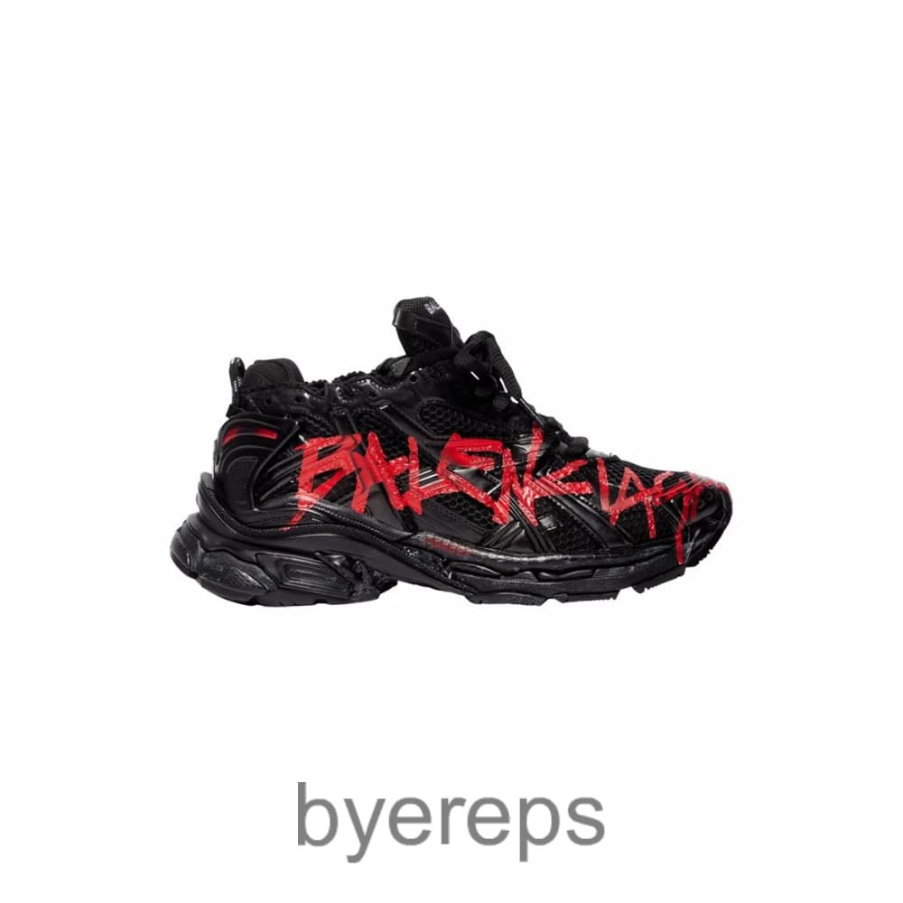 Runner Graffiti Sneaker In Red And Black Mesh And Nylon